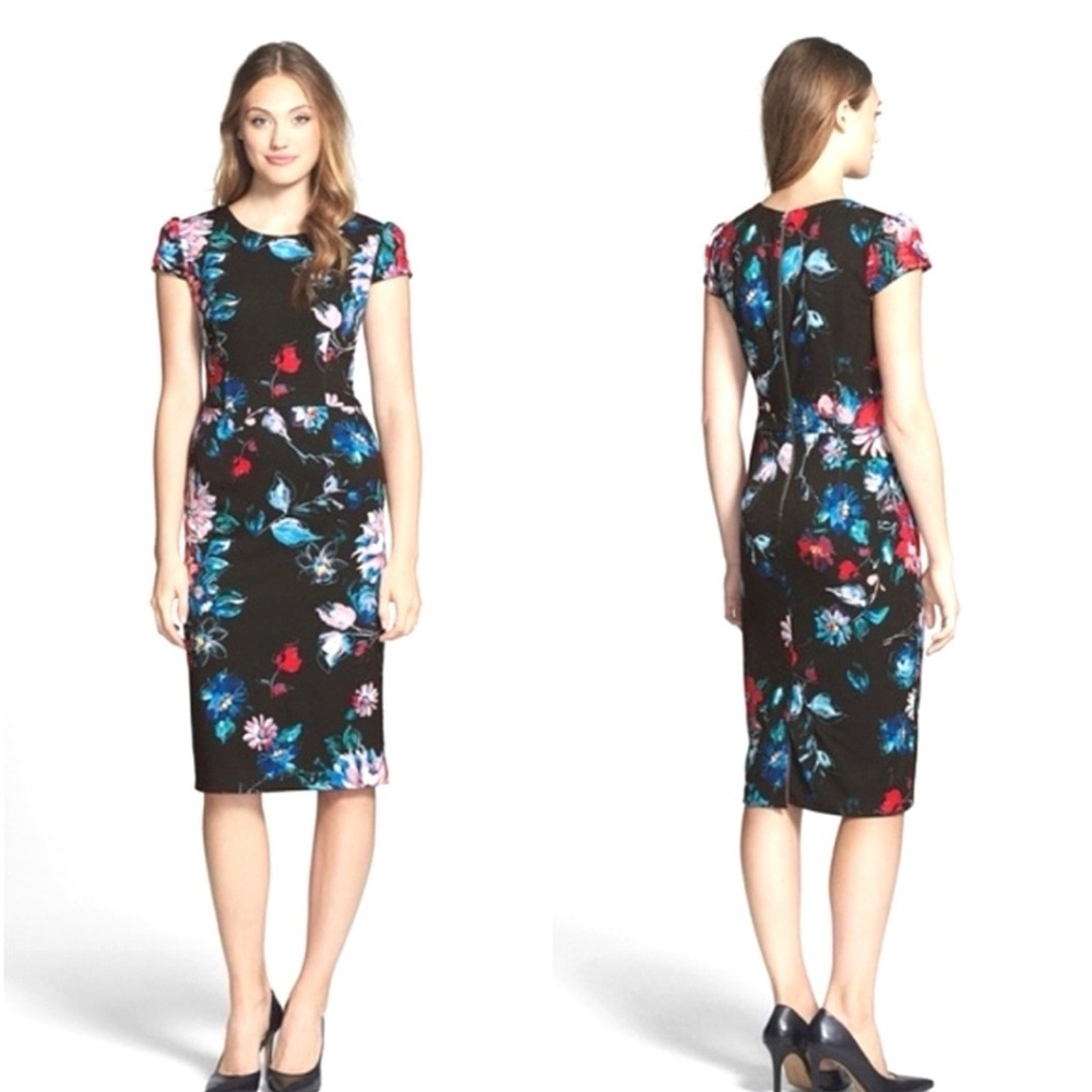 Betsey Johnson Floral Cap Sleeve Scuba Dress - 2